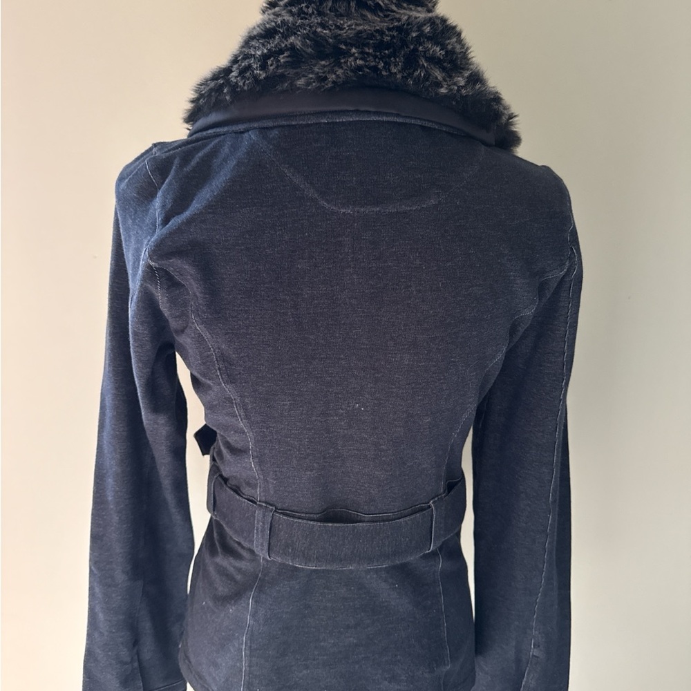Y2K Wet Seal Faux Denim Belted Jacket w/ Faux Fur Collar NWT Size M - Picture 3 of 7